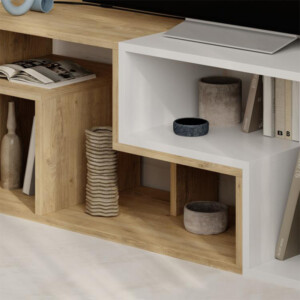 Έπιπλο τηλεόρασης Glis Megapap πολυμορφικό χρώμα sapphire oak - λευκό 145x35x44,8εκ. - Image 3