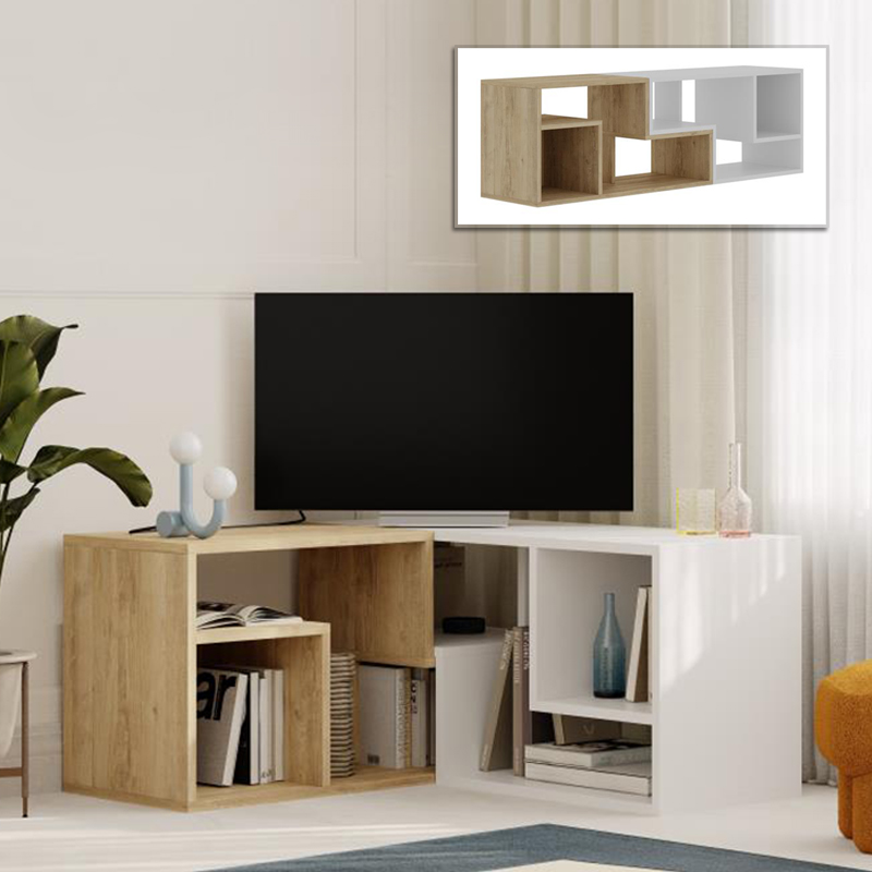 Έπιπλο τηλεόρασης Glis Megapap πολυμορφικό χρώμα sapphire oak - λευκό 145x35x44