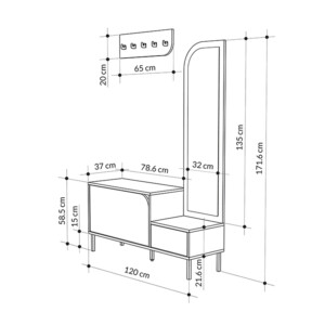 Έπιπλο εισόδου Mila Megapap με κρεμάστρα χρώμα λευκό 120x37x171,6εκ. - Image 6
