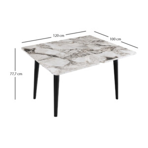 Τραπέζι Dolunay Megapap επεκτεινόμενο χρώμα λευκό εφέ μαρμάρου - μαύρο 100x60(120x100)x79,5εκ. - Image 9