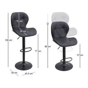 Σκαμπό μπαρ Dolores Megapap με ρυθμιζόμενο ύψος PU μαύρο - βάση μαύρο ματ 45,5x38x89/109εκ. - Image 9