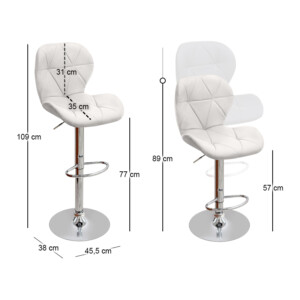 Σκαμπό μπαρ Dolores Megapap με ρυθμιζόμενο ύψος PU λευκό - βάση χρωμίου 45,5x38x89/109εκ. - Image 9