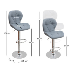 Σκαμπό μπαρ Dolores Megapap με ρυθμιζόμενο ύψος PU γκρι - βάση χρωμίου 45,5x38x89/109εκ. - Image 9