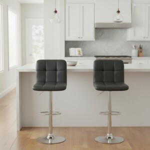 Σκαμπό μπαρ Carmelo Megapap με ρυθμιζόμενο ύψος PU μαύρο - βάση χρωμίου 45x42x90/113εκ. - Image 2