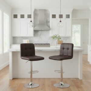 Σκαμπό μπαρ Carmelo Megapap με ρυθμιζόμενο ύψος PU καφέ - βάση χρωμίου 45x42x90/113εκ. - Image 2