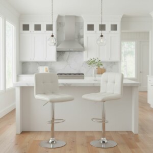 Σκαμπό μπαρ Carmelo Megapap με ρυθμιζόμενο ύψος PU λευκό - βάση χρωμίου 45x42x90/113εκ. - Image 2