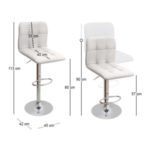 Σκαμπό μπαρ Carmelo Megapap με ρυθμιζόμενο ύψος PU λευκό - βάση χρωμίου 45x42x90/113εκ. - Image 9