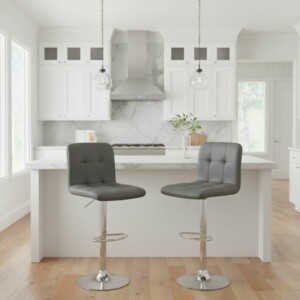 Σκαμπό μπαρ Carmelo Megapap με ρυθμιζόμενο ύψος PU γκρι - βάση χρωμίου 45x42x90/113εκ. - Image 2