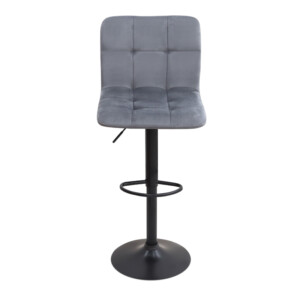 Σκαμπό μπαρ Carmelo Megapap με ρυθμιζόμενο ύψος βελούδο γκρι - βάση μαύρο ματ 45x42x90/113εκ. - Image 4