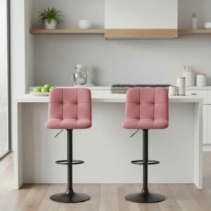 Σκαμπό μπαρ Carmelo Megapap με ρυθμιζόμενο ύψος βελούδο σάπιο μήλο - βάση μαύρο ματ 45x42x90/113εκ. - Image 2