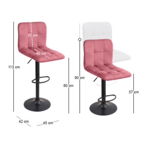 Σκαμπό μπαρ Carmelo Megapap με ρυθμιζόμενο ύψος βελούδο σάπιο μήλο - βάση μαύρο ματ 45x42x90/113εκ. - Image 9