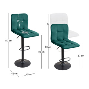 Σκαμπό μπαρ Carmelo Megapap με ρυθμιζόμενο ύψος βελούδο κυπαρισσί - βάση μαύρο ματ 45x42x90/113εκ. - Image 9