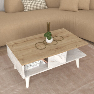 Τραπεζάκι σαλονιού Andros Megapap χρώμα sapphire oak - λευκό εφέ μαρμάρου 90x54x39,6εκ. - Image 3