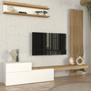 Σύνθεση τηλεόρασης Dumont Megapap χρώμα λευκό - sepet oak 240x36,8x200εκ. - Image 3