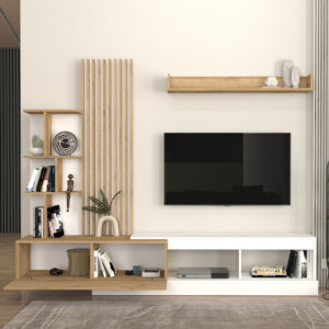 Σύνθεση τηλεόρασης Vermont Megapap χρώμα λευκό - sepet oak 240x40x192εκ. - Image 2