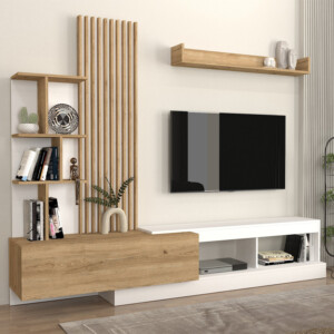 Σύνθεση τηλεόρασης Vermont Megapap χρώμα λευκό - sepet oak 240x40x192εκ. - Image 3