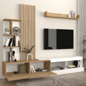 Σύνθεση τηλεόρασης Vermont Megapap χρώμα λευκό - sepet oak 240x40x192εκ. - Image 4