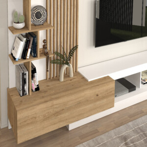 Σύνθεση τηλεόρασης Vermont Megapap χρώμα λευκό - sepet oak 240x40x192εκ. - Image 5