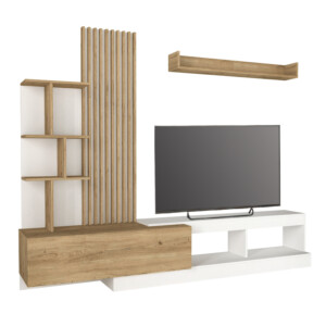 Σύνθεση τηλεόρασης Vermont Megapap χρώμα λευκό - sepet oak 240x40x192εκ. - Image 6