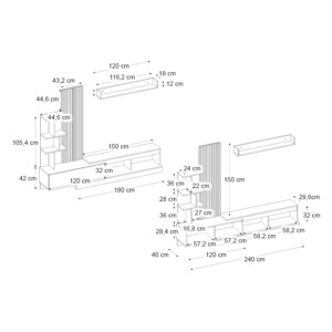 Σύνθεση τηλεόρασης Vermont Megapap χρώμα λευκό - sepet oak 240x40x192εκ. - Image 7