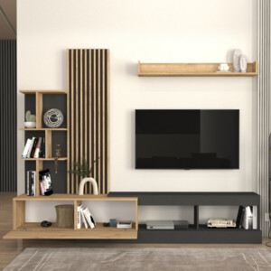 Σύνθεση τηλεόρασης Vermont Megapap χρώμα ανθρακί - sepet oak 240x40x192εκ. - Image 2