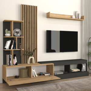 Σύνθεση τηλεόρασης Vermont Megapap χρώμα ανθρακί - sepet oak 240x40x192εκ. - Image 4