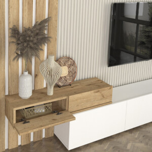 Σύνθεση τηλεόρασης Rosaline Megapap χρώμα λευκό - sepet oak 233x31,3x196,8εκ. - Image 5