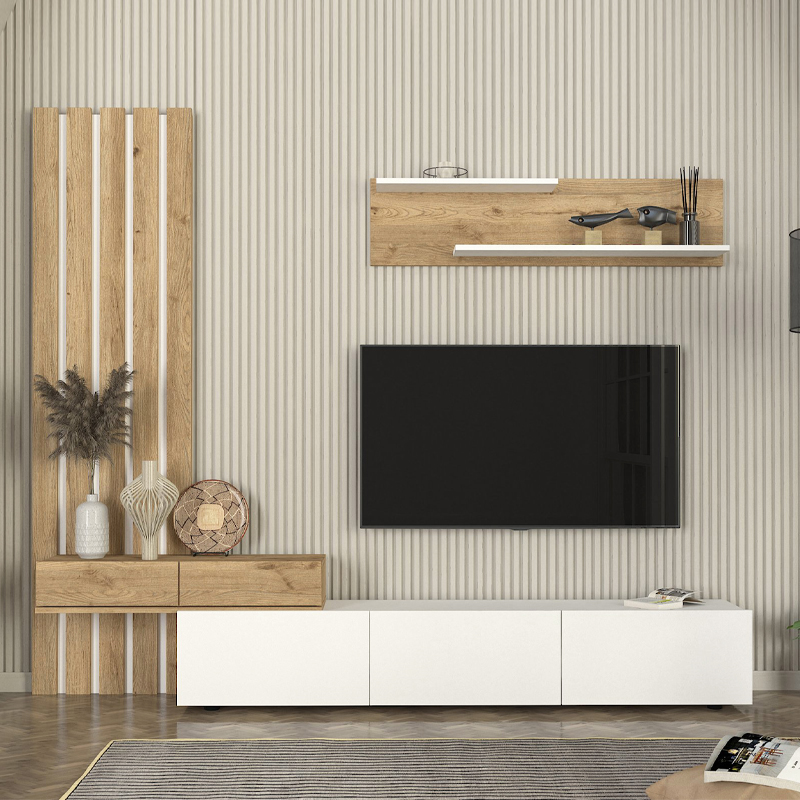 Σύνθεση τηλεόρασης Rosaline Megapap χρώμα λευκό - sepet oak 233x31 Σύνθεση τηλεόρασης Rosaline Megapap χρώμα λευκό - sepet oak 233x31