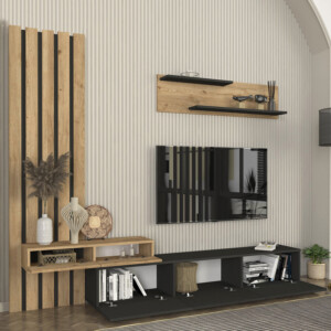 Σύνθεση τηλεόρασης Rosaline Megapap χρώμα ανθρακί - sepet oak 233x31,3x196,8εκ. - Image 4