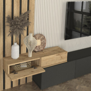 Σύνθεση τηλεόρασης Rosaline Megapap χρώμα ανθρακί - sepet oak 233x31,3x196,8εκ. - Image 5