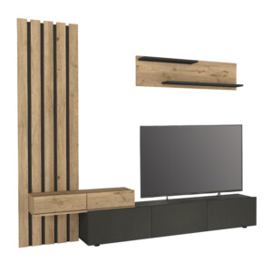 Σύνθεση τηλεόρασης Rosaline Megapap χρώμα ανθρακί - sepet oak 233x31,3x196,8εκ. - Image 6