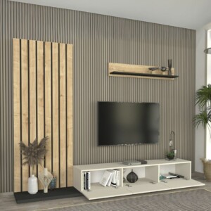 Σύνθεση τηλεόρασης Nagini Megapap χρώμα ivory - sapphire oak - ανθρακί 260x39,4x203,6εκ. - Image 4