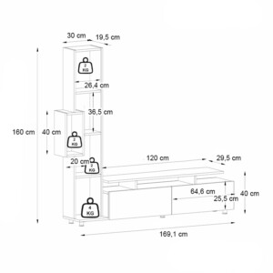 Σύνθεση τηλεόρασης Tulip Megapap χρώμα λευκό - sepet oak 160x29,5x160εκ. - Image 7