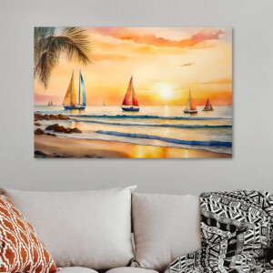 Πίνακας σε καμβά "Tropical Sails at the Sunset" Megapap ψηφιακής εκτύπωσης 100x70x3εκ. - Image 2