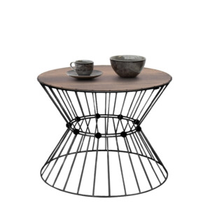 Τραπεζάκι σαλονιού Girene Megapap μεταλλικό - Mdf χρώμα μαύρο - καρυδί Ø55x42εκ.