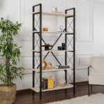 Βιβλιοθήκη Elysian Megapap χρώμα travertine - μαύρο 90x33