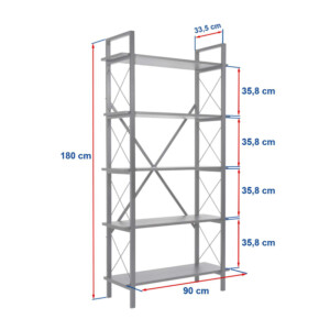 Βιβλιοθήκη Elysian Megapap χρώμα λευκό - χρυσό 90x33,5x180εκ. - Image 5