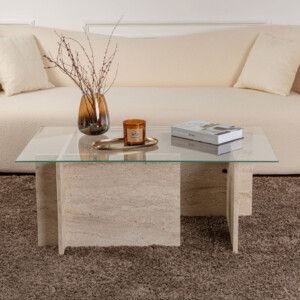 Τραπεζάκι σαλονιού Vetrino Megapap γυάλινο χρώμα travertine 105x65x40εκ. - Image 3