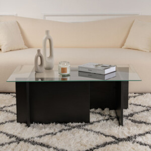 Τραπεζάκι σαλονιού Vetrino Megapap γυάλινο χρώμα μαύρο 105x65x40εκ. - Image 3