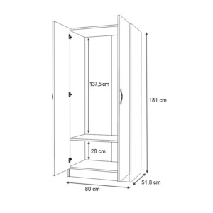 Ντουλάπα ρούχων Vivian Megapap δίφυλλη χρώμα καρυδί 80x51,8x181εκ. - Image 5