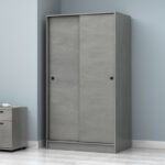 Ντουλάπα ρούχων Regio Megapap δίφυλλη συρόμενη χρώμα γκρι σκυροδέματος 100x60x181εκ. - Image 3