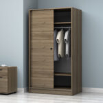 Ντουλάπα ρούχων Regio Megapap δίφυλλη συρόμενη χρώμα καρυδί 100x60x181εκ. - Image 4