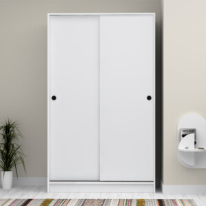 Ντουλάπα ρούχων Regio Megapap δίφυλλη συρόμενη χρώμα λευκό 120x60x200εκ. - Image 4