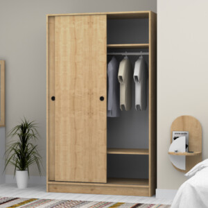 Ντουλάπα ρούχων Regio Megapap δίφυλλη συρόμενη χρώμα φυσικό οξιάς 120x60x200εκ. - Image 3