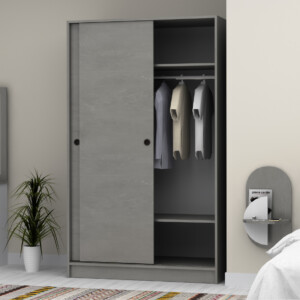 Ντουλάπα ρούχων Regio Megapap δίφυλλη συρόμενη χρώμα γκρι σκυροδέματος 120x60x200εκ. - Image 3