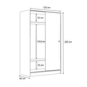 Ντουλάπα ρούχων Regio Megapap δίφυλλη συρόμενη χρώμα γκρι σκυροδέματος 120x60x200εκ. - Image 6