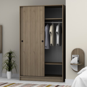 Ντουλάπα ρούχων Regio Megapap δίφυλλη συρόμενη χρώμα καρυδί 120x60x200εκ. - Image 3