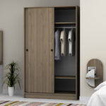 Ντουλάπα ρούχων Regio Megapap δίφυλλη συρόμενη χρώμα καρυδί 120x60x200εκ. - Image 4