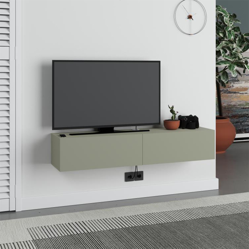 Έπιπλο τηλεόρασης επιτοίχιο Francy Megapap χρώμα ash green 135x31 Έπιπλο τηλεόρασης επιτοίχιο Francy Megapap χρώμα ash green 135x31
