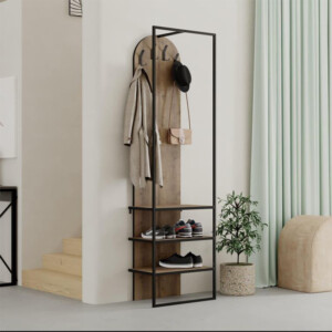 Έπιπλο εισόδου Archy Megapap από μελαμίνη - μέταλλο χρώμα ανοιχτό καρυδί 53x31